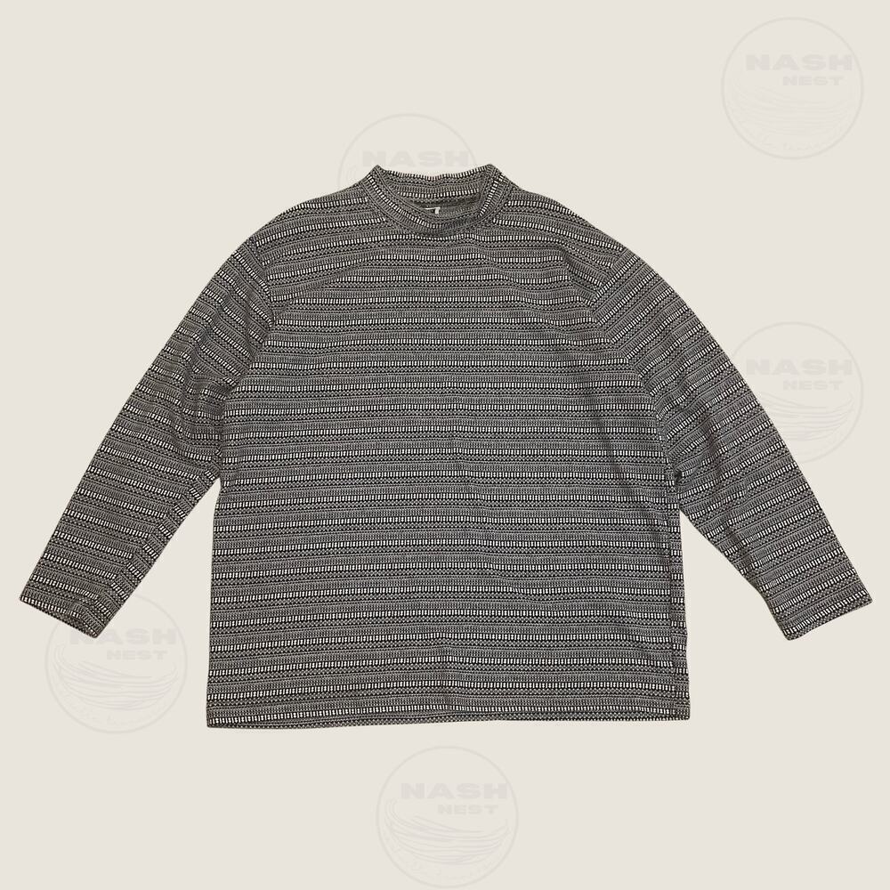 Vintage Weavers L Pullover Oversized 90s | Black White Geometric Knit, USA, Rare